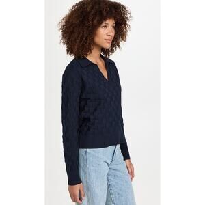 Monrow Navy lightweight Polo Sweater S NWOT